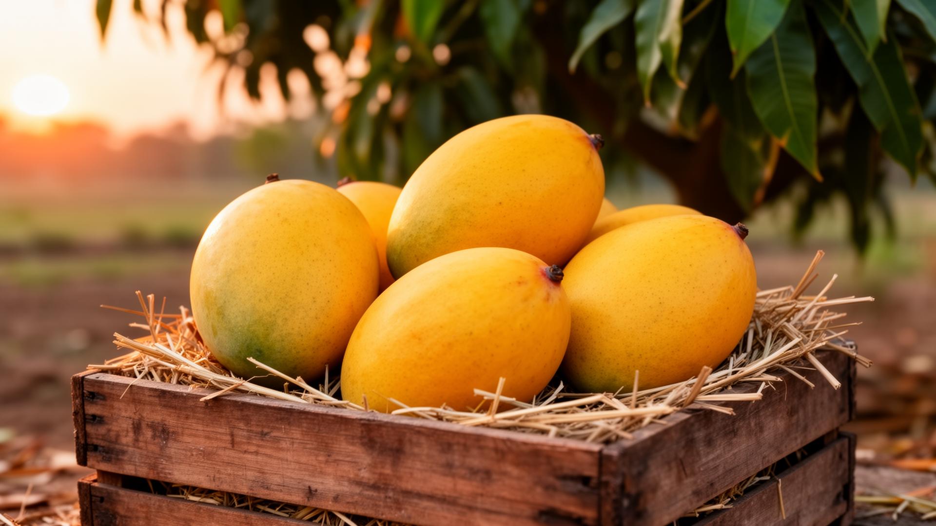 Crate of Ratnagiri Alphonso mangoes from Orcoma Farm